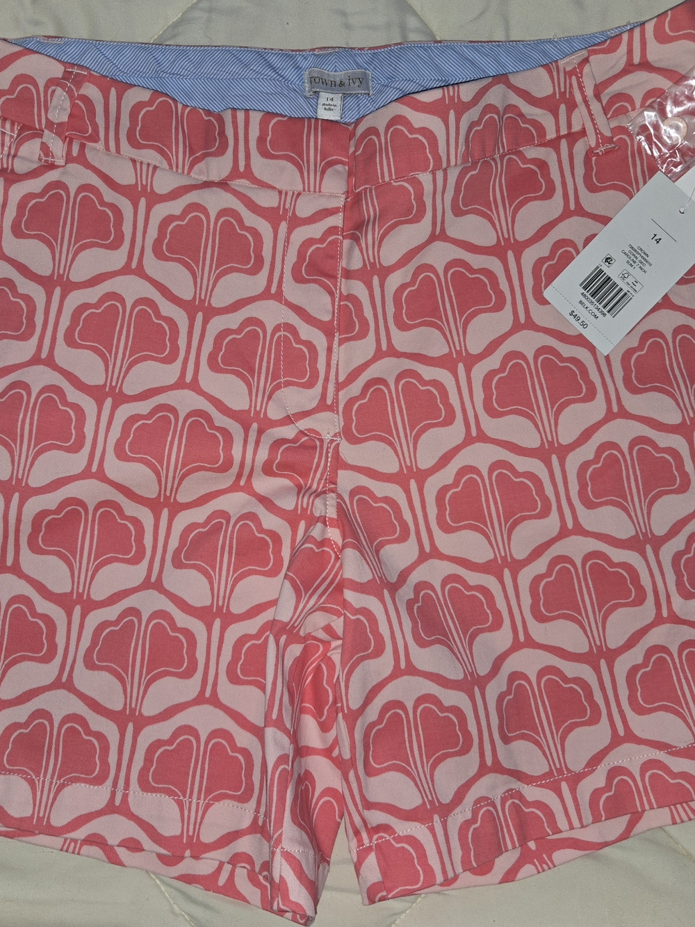 NWT Size 14 Crown & Ivy Caroline 7" Inseam Shorts Coral Geo